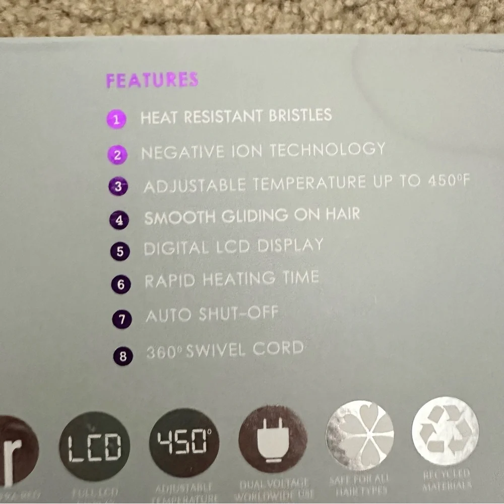 Sutra Heat Brush 2.0 Styling Tool - Heats up to 450‎ Degrees Black & Purple EUC